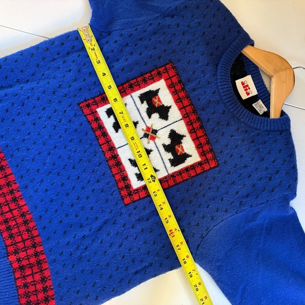 Vintage Scottie Dog Sweater Small Blue Scottish Terrier Dog Novelty Graphic Knit - Picture 10 of 11